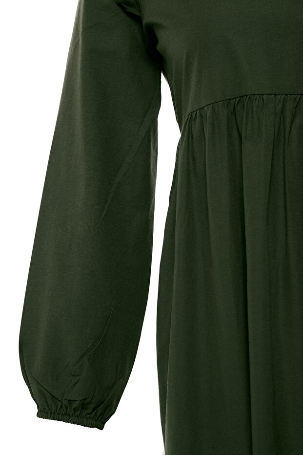 Sukienka khaki ze szczegółowej bawełnianej tkaniny o szerokim kroju TCTSS21EL3406 - 8