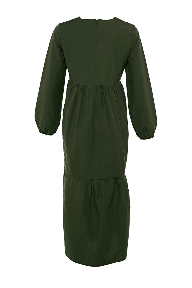 Sukienka khaki ze szczegółowej bawełnianej tkaniny o szerokim kroju TCTSS21EL3406 - 9