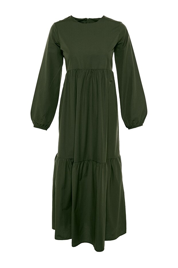 Sukienka khaki ze szczegółowej bawełnianej tkaniny o szerokim kroju TCTSS21EL3406 - 7