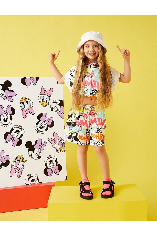 Minnie Mouse Baskılı Şort Lisanslı Beli Lastikli Cepli - 1
