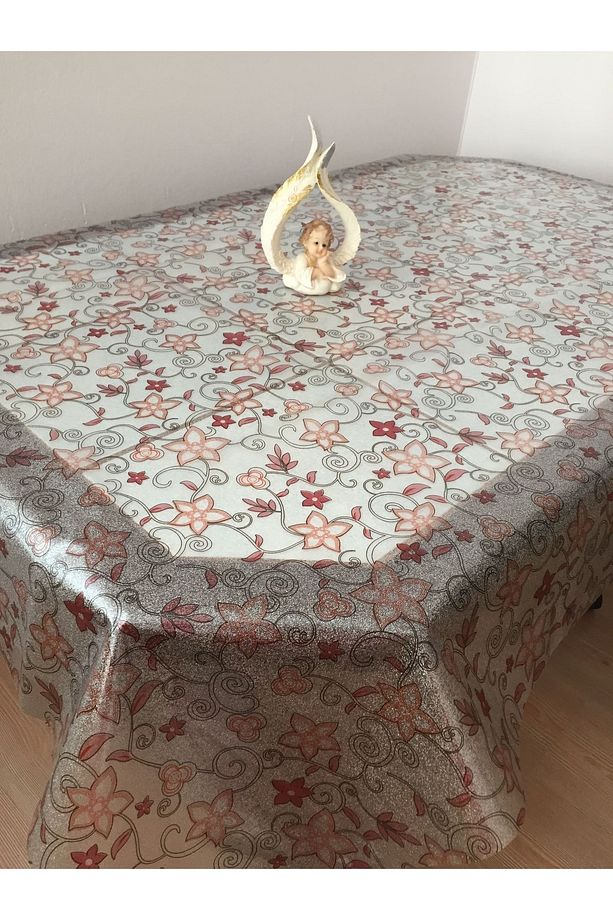 Şeffaf Simli Mor Çicekli Pvc Muşamba Leke Tutmaz,kolay Silinebilir Masa Örtüsü - 1