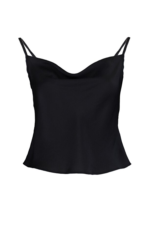 Siyah Askılı Degaje Yaka Saten Dokuma Bluz TWOSS19BB0161 - 6