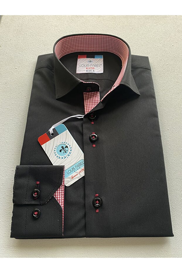 Plain Black Red Petite Checked School Children's Shirt