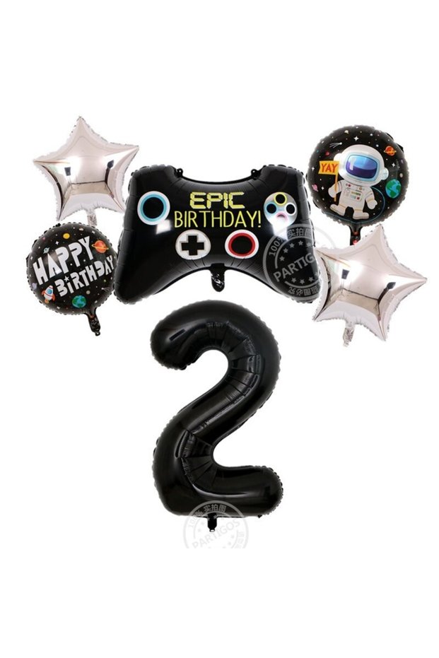 Gamer Birthday 2 Years Old Balloon Set Console Gamer 2 Figure Party Balloon Set of 6