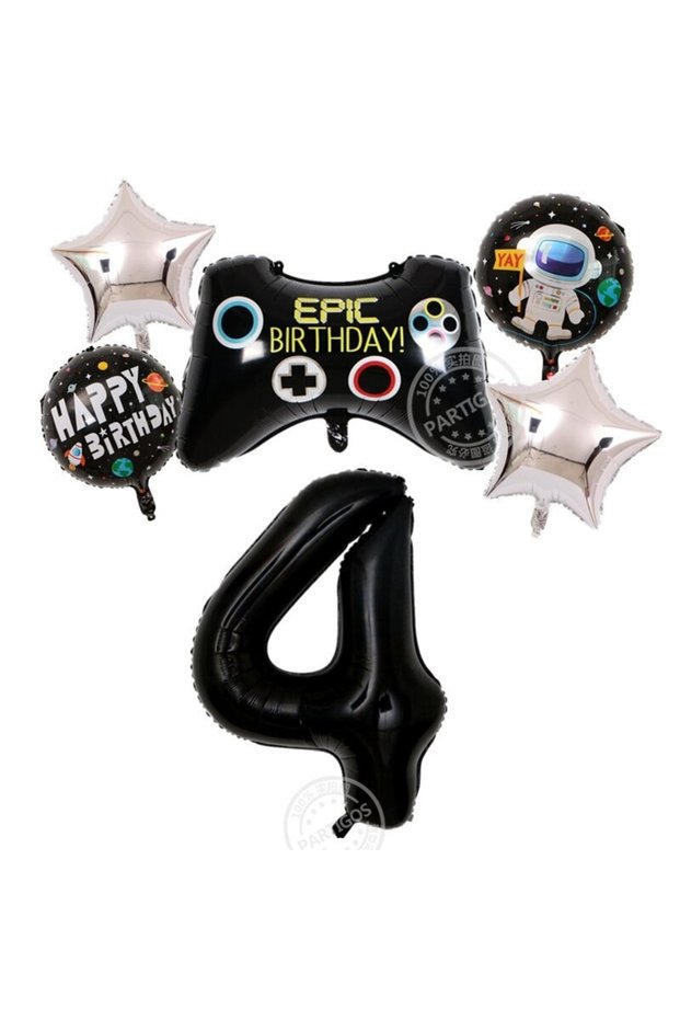 Gamer Birthday 4 Years Old Balloon Set Console Gamer 4 Figure Party Balloon Set of 6