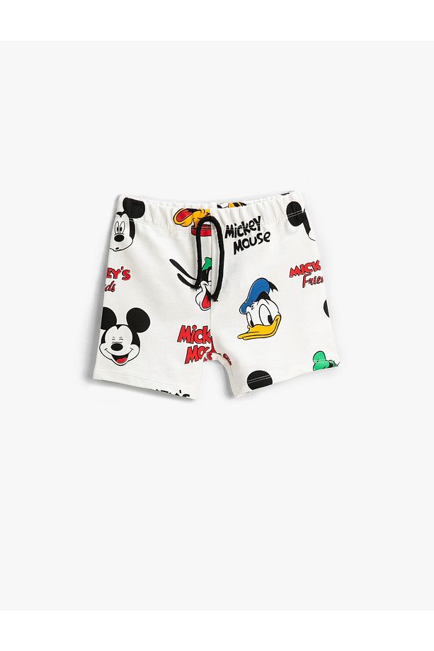 Mickey Mouse Baskılı Lisanslı Şort Beli Bağcıklı Pamuklu - 1