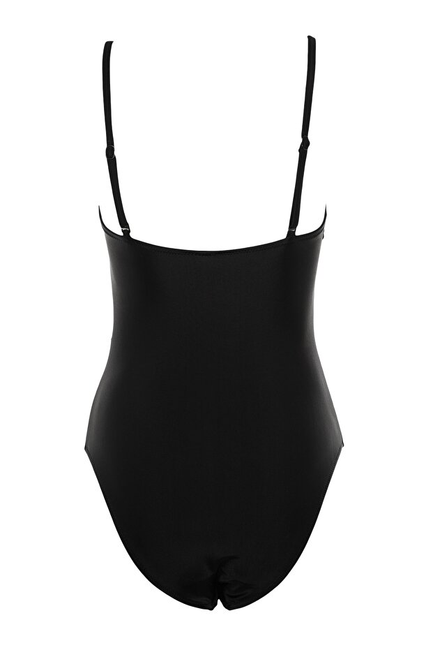 Siyah Cut Out Detaylı Straplez Kaplı Regular Mayo TBESS22MA0001 - 8