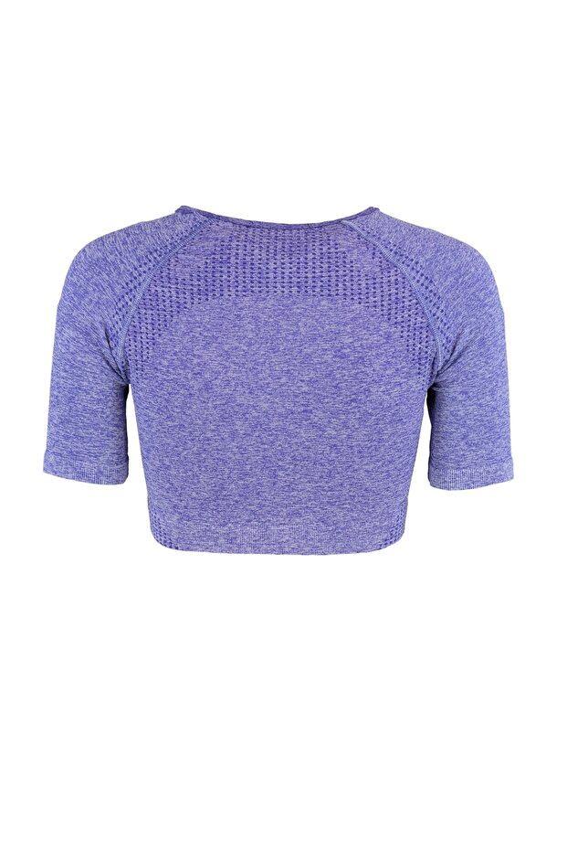 Lila Crop Seamless/Dikişsiz Bisiklet Yaka Örme Spor Üst/Bluz TWOSS21BZ1419 - 10