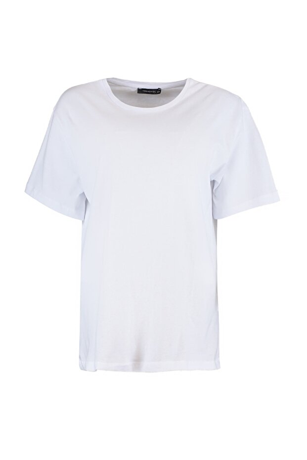 Beyaz %100 Pamuk Bisiklet Yaka Oversize/Geniş Kalıp Örme T-Shirt TWOSS20TS0134 - 16