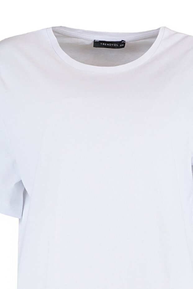 Beyaz %100 Pamuk Bisiklet Yaka Oversize/Geniş Kalıp Örme T-Shirt TWOSS20TS0134 - 15