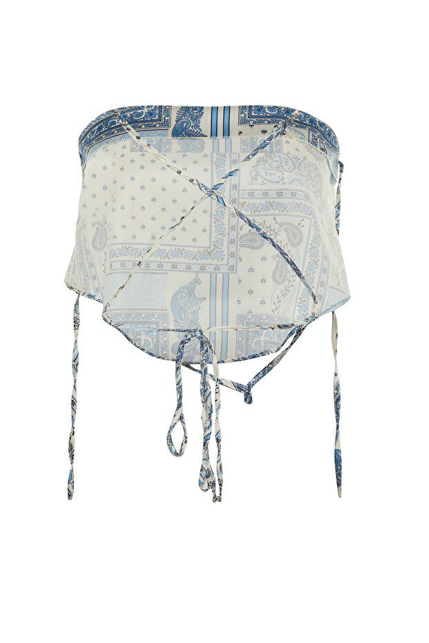 Limited Edition Multicolor Degaje Collar Tie Back Crop Woven Blouse Twoss21Bz1903 - 8