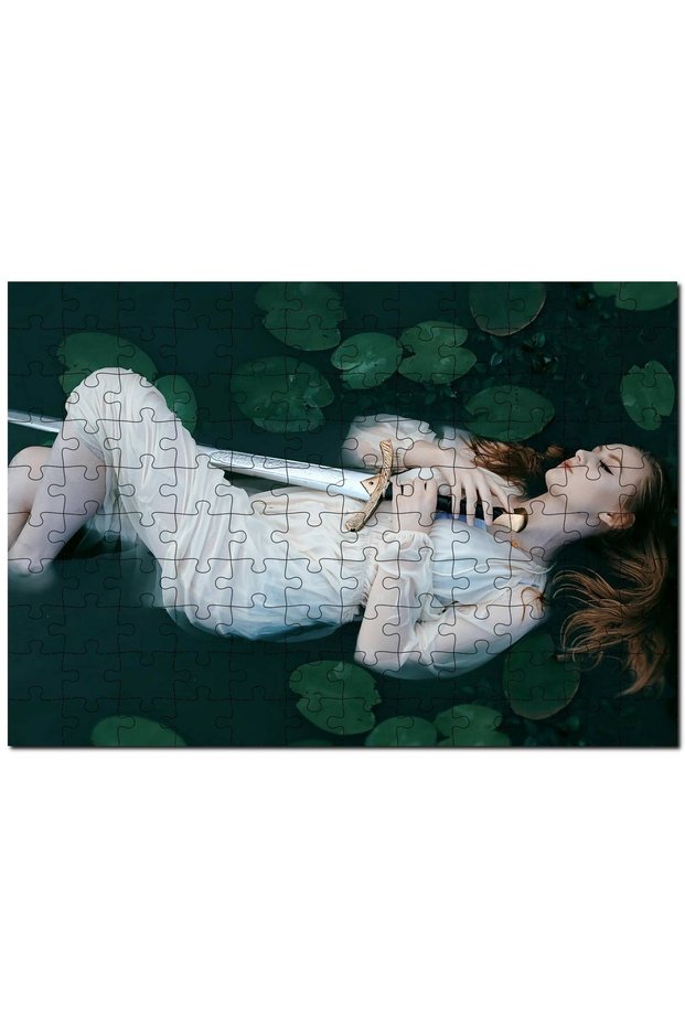 Women Lying Among the Water Lilies and Her Sword 1000 Piece Puzzle Jigsaw Puzzle Mdf (Wooden)