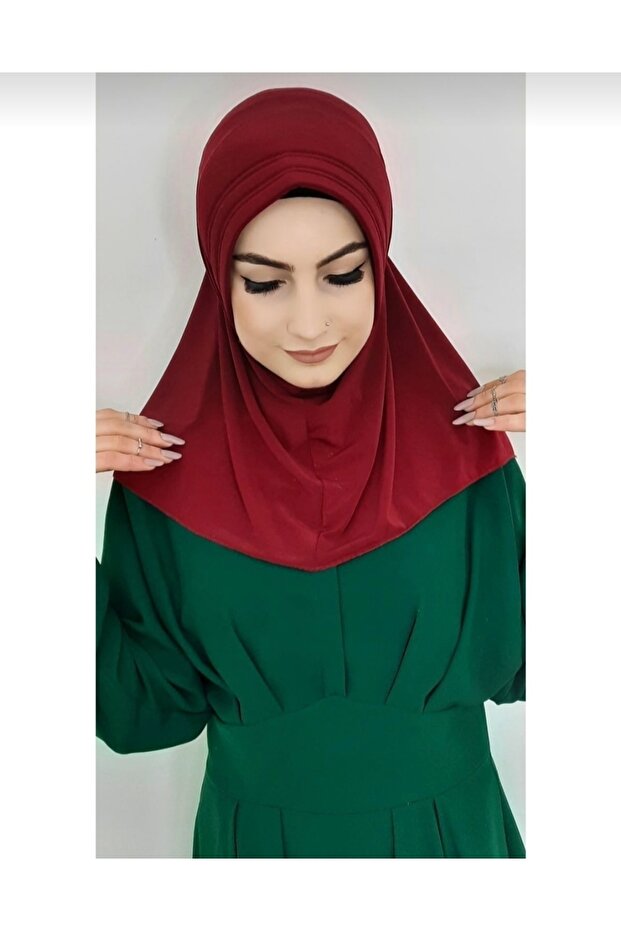 وشاح حجاب تكتيكي جاهز باللون العنابي