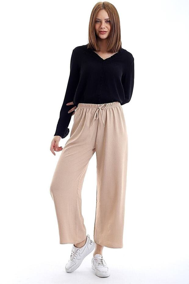 Women's Mother Basic Laced Waist Elastic Comfortable Fit Summer Wide Leg Long Length Aeorobin Trousers