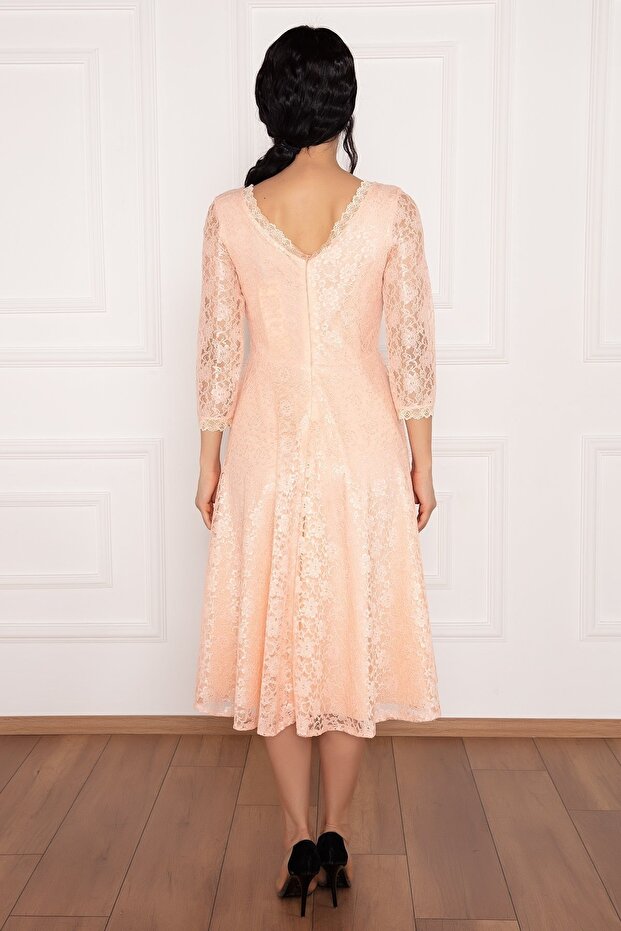 Dantel Turvakar Kol Midi Abiye Elbise 13255 - 5