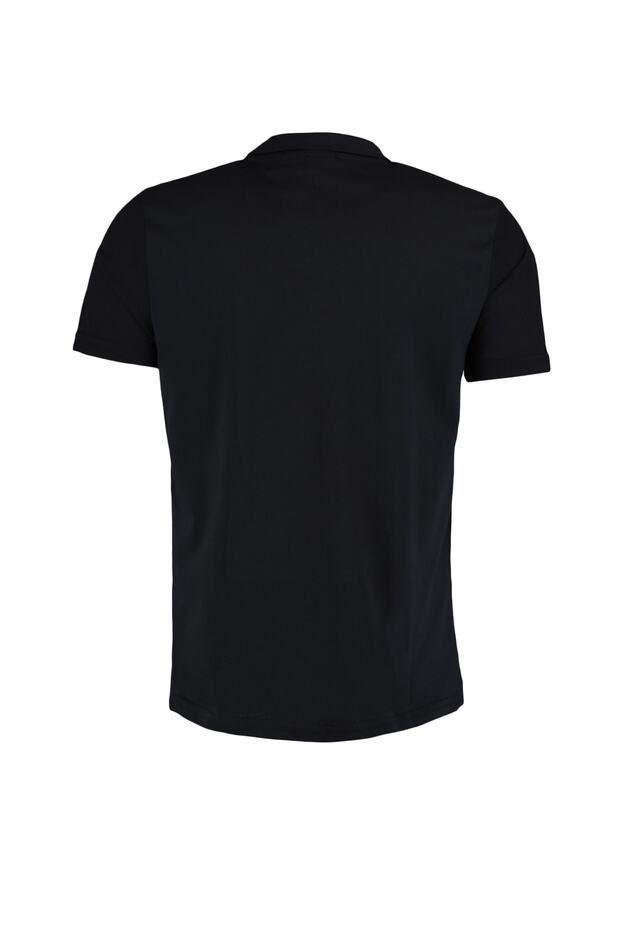 Siyah Slim/Dar Kesim Dokulu Düğmeli %100 Pamuk Polo Yaka T-shirt TMNSS20PO0002 - 6