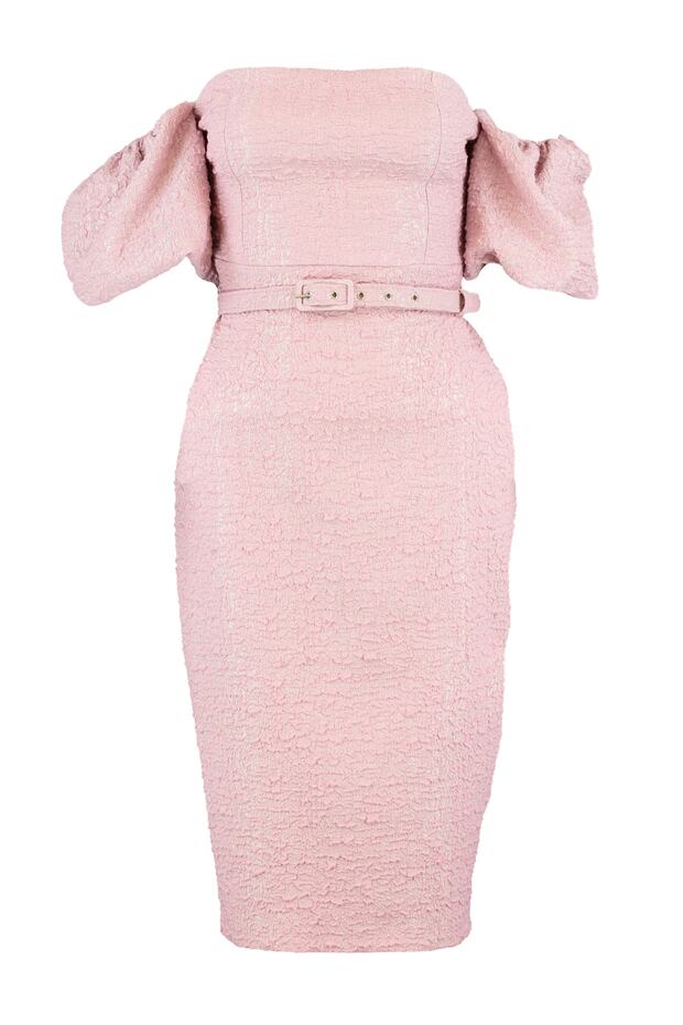 Różowa suknia wieczorowa z podszewką w paski i wzorem TPRSS19FZ0335 - 7