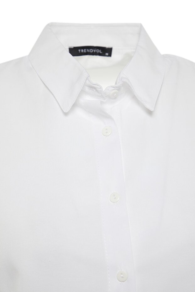 Ekru Pamuklu Oversize Geniş Kalıp Dokuma Gömlek TWOSS22GO0669 - 8