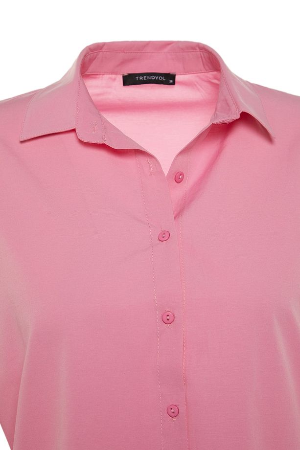 Pembe Pamuklu Oversize Geniş Kalıp Dokuma Gömlek TWOSS22GO0669 - 7