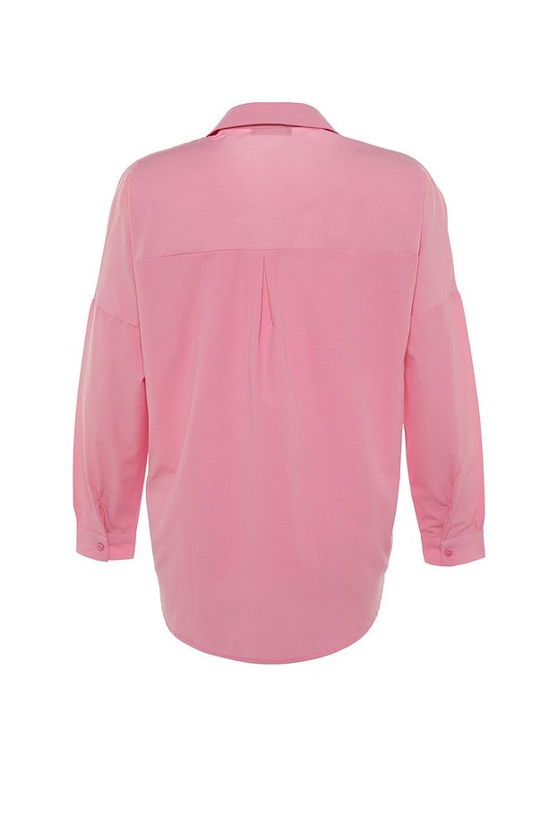 Pembe Pamuklu Oversize Geniş Kalıp Dokuma Gömlek TWOSS22GO0669 - 8