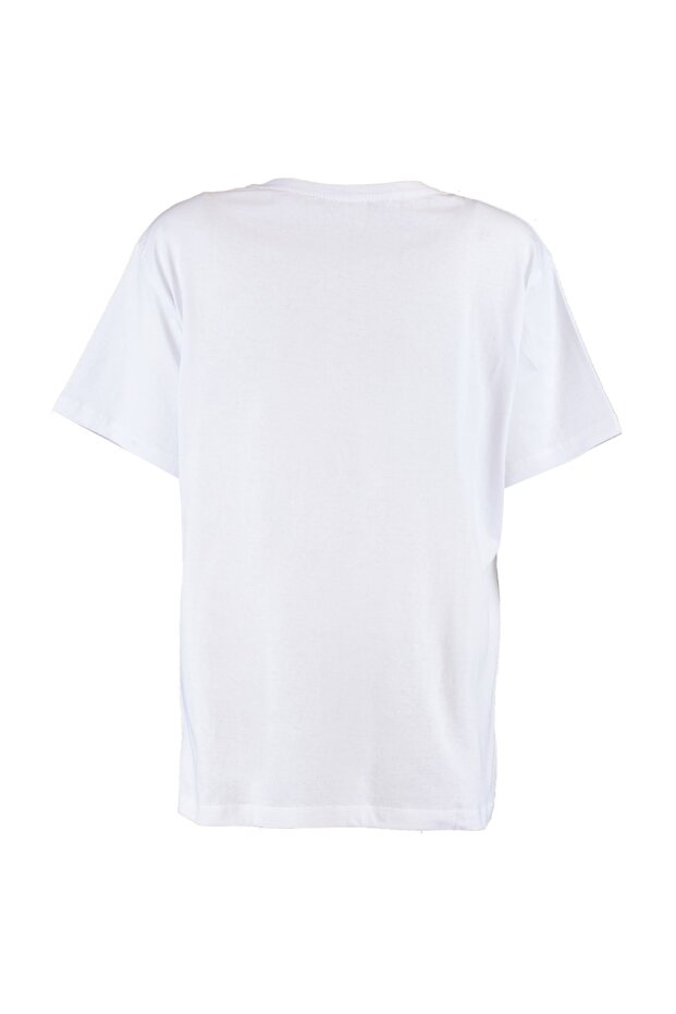 Beyaz %100 Pamuk Bisiklet Yaka Oversize/Geniş Kalıp Örme T-Shirt TWOSS20TS0134 - 14