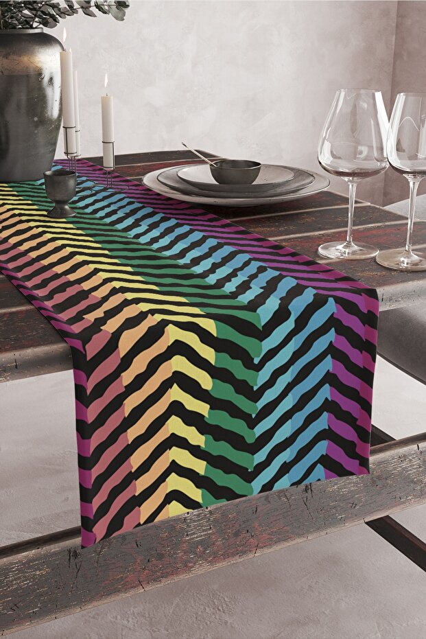 Rainbow Patterned Digital Printed Runner 140x40 - 1