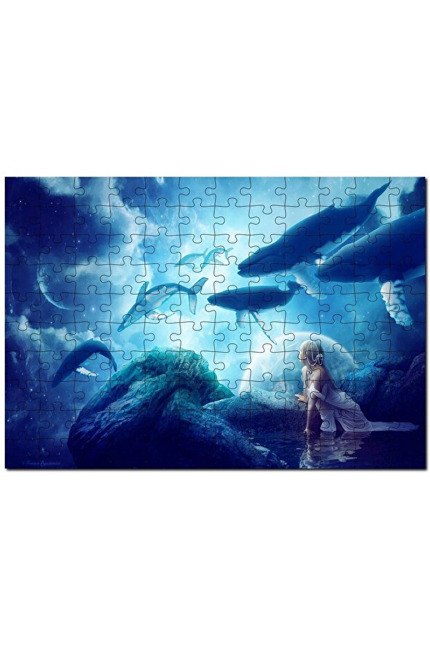 Fantastic World Flying Whales and Young Girl 500 Piece Puzzle Jigsaw Puzzle Mdf (wood)