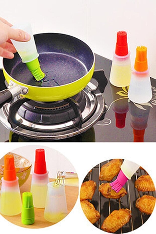 Silicone Portable Oil Sauce Egg Spreading Brush with 2 Pcs Bowl