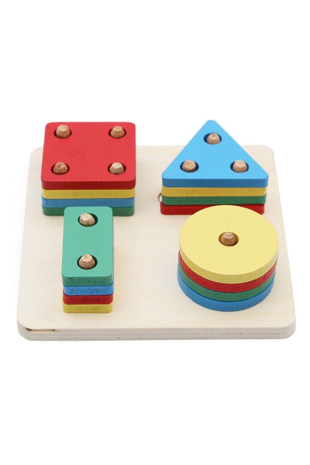 Hamaha Wooden Toys Natural Wooden Square 4 Pieces Geometric Shapes