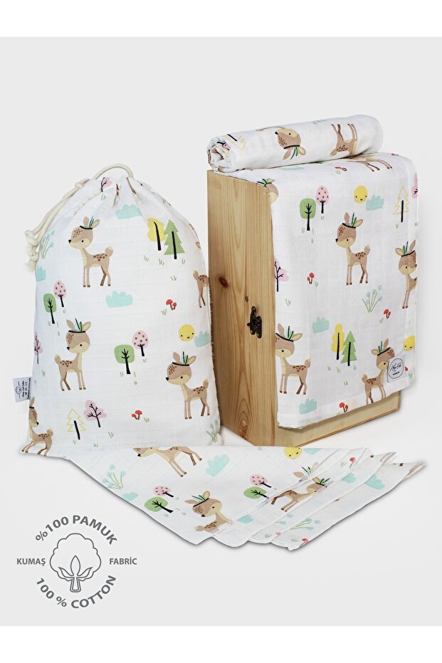 Cotton Muslin Blanket Baby Blanket and 4-Piece Mouth Wipes Set 6 Pieces