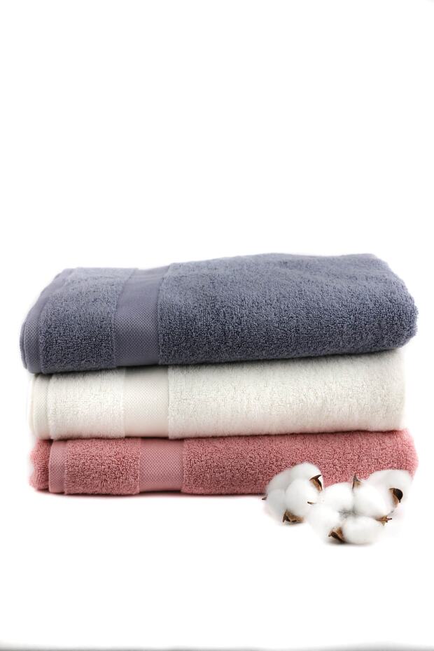 Wave 100% Cotton Bath, Drying, Guest Towel 3 Pieces Size 70x140 Cm Set Pink, Ecru, Indigo