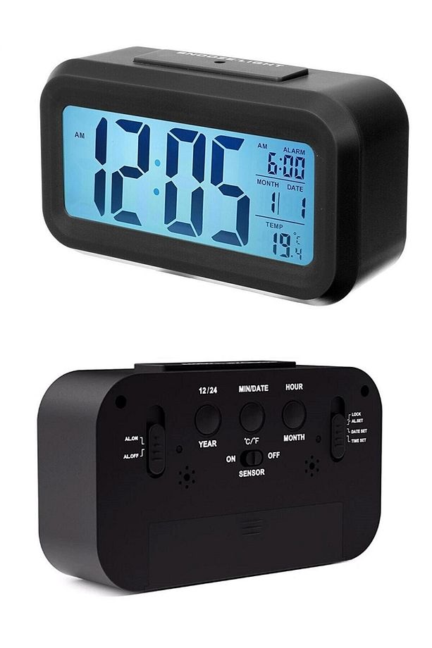 Lcd Ekran Dijital Pilli Gece Işıklı Alarmlı Masaüstü Çalar Saat - 1