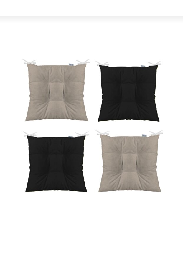 4-Piece Combination Fluffy Square Chair Cushion 40×40cm Black-beige