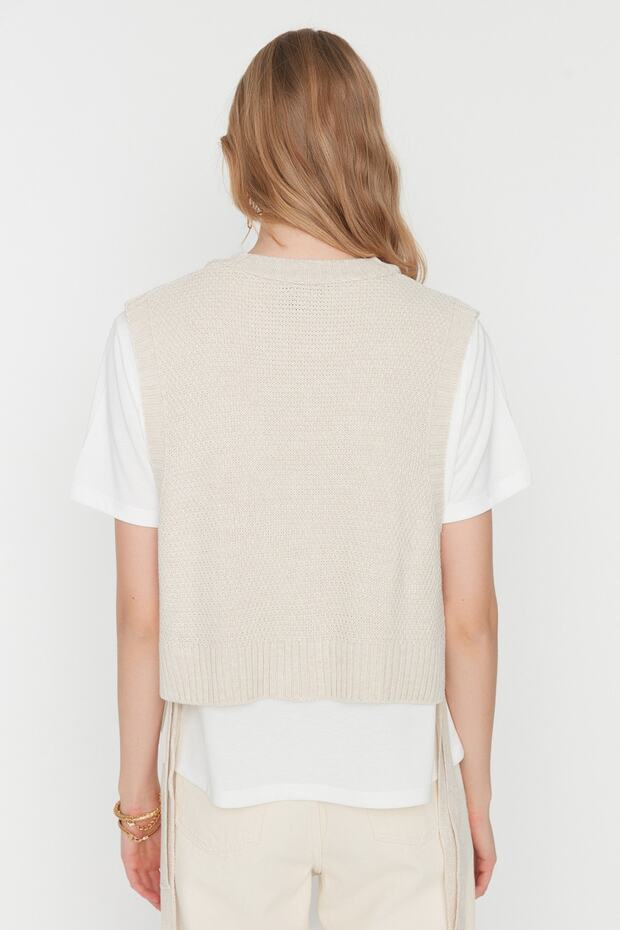 Taş Crop Yandan Kurdele/Fiyonk Bağlama Detaylı Triko Süveter TWOAW22SV0058 - 5