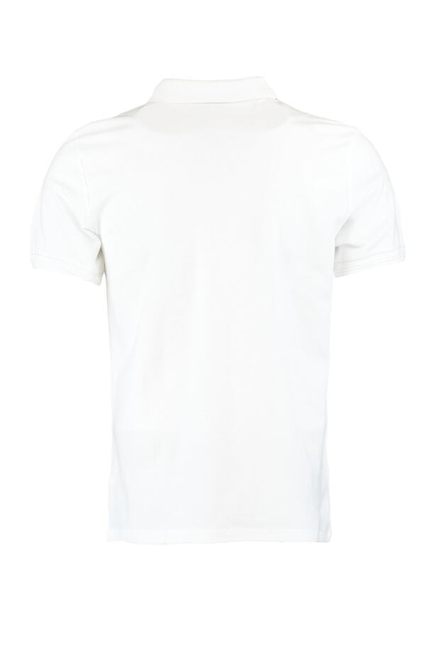Beyaz Slim/Dar Kesim Yakası Çizgili Basic %100 Pamuk Polo Yaka T-shirt TMNSS20PO0009 - 7