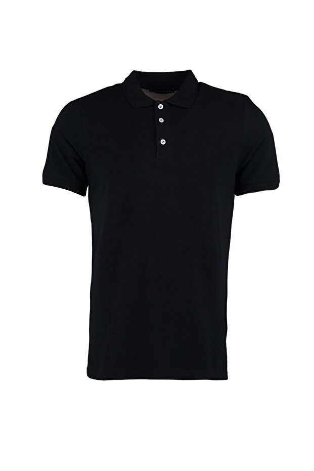 Siyah Slim/Dar Kesim Polo Yaka Kısa Kollu %100 Pamuk Polo Yaka T-shirt TMNSS20PO0009 - 7