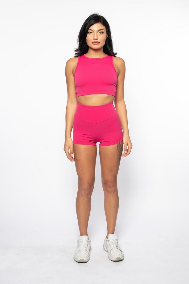 Pembe Fitilli Extra Yüksek Bel Mini Şort - 1