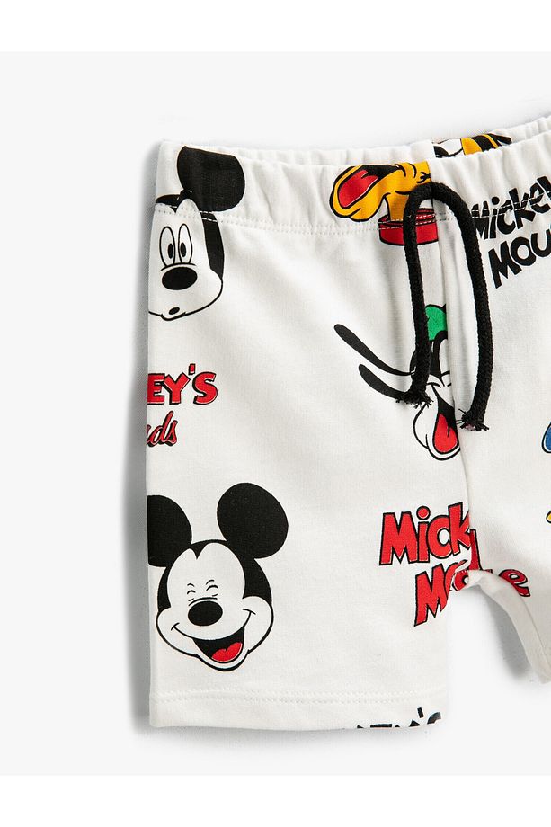Mickey Mouse Baskılı Lisanslı Şort Beli Bağcıklı Pamuklu - 3