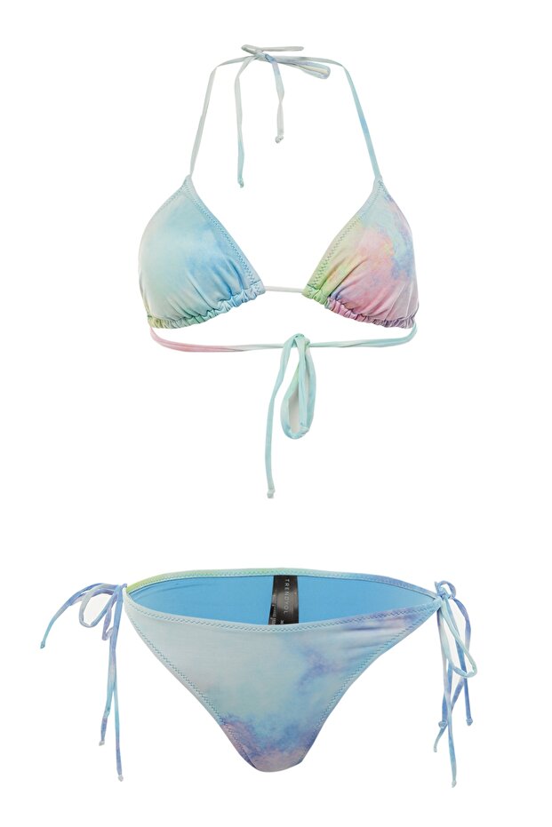 Batik Desenli Üçgen Kaplı Regular Düşük Bel Bikini Takımı TBESS22BT0003 - 6