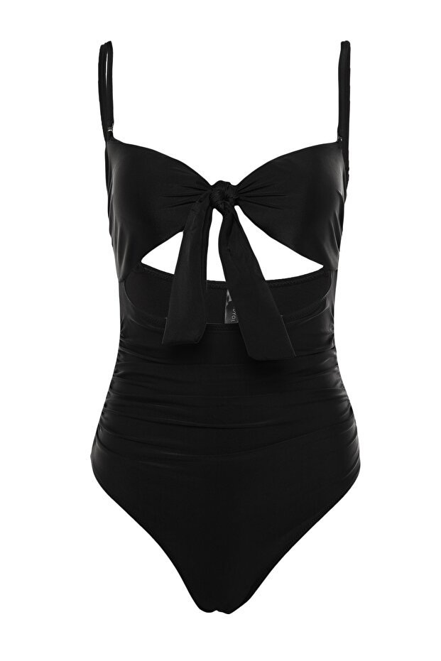 Siyah Cut Out Detaylı Straplez Kaplı Regular Mayo TBESS22MA0001 - 6
