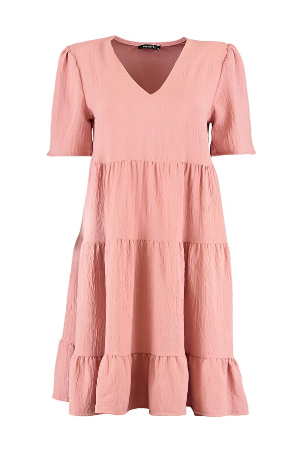 Gül Kurusu Geniş Kesim Mini Dokuma Elbise TWOSS20EL0400 - 10