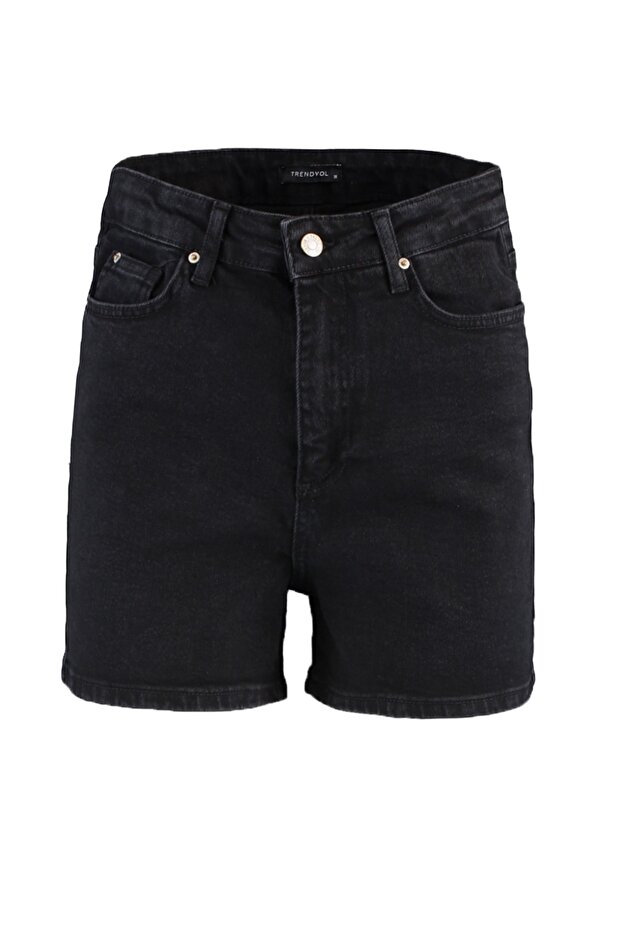 Siyah More Sustainable Yüksek Bel City Boy Comfort/Esnek Denim Şort TWOSS20SR0210 - 9