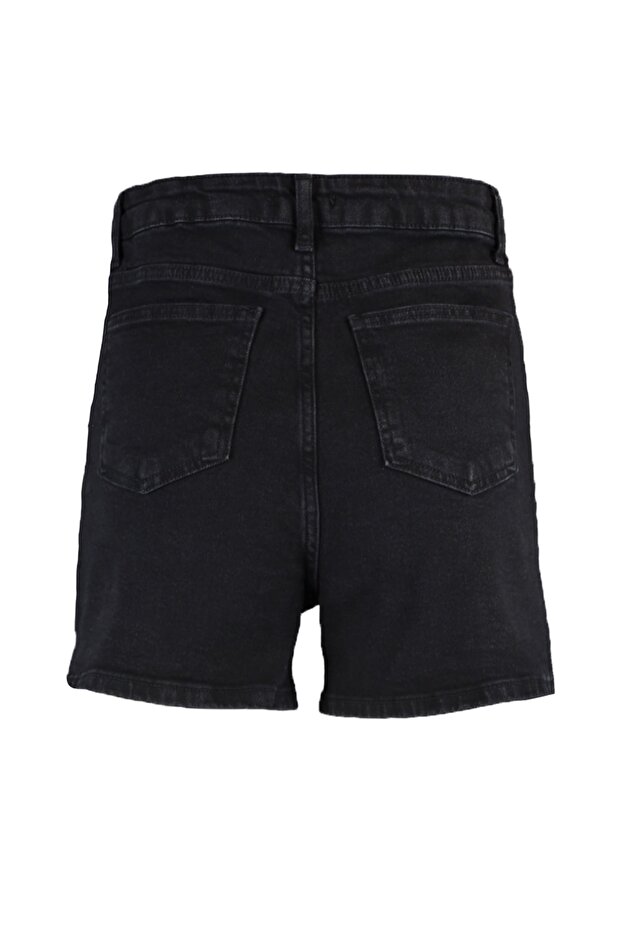 Siyah More Sustainable Yüksek Bel City Boy Comfort/Esnek Denim Şort TWOSS20SR0210 - 11