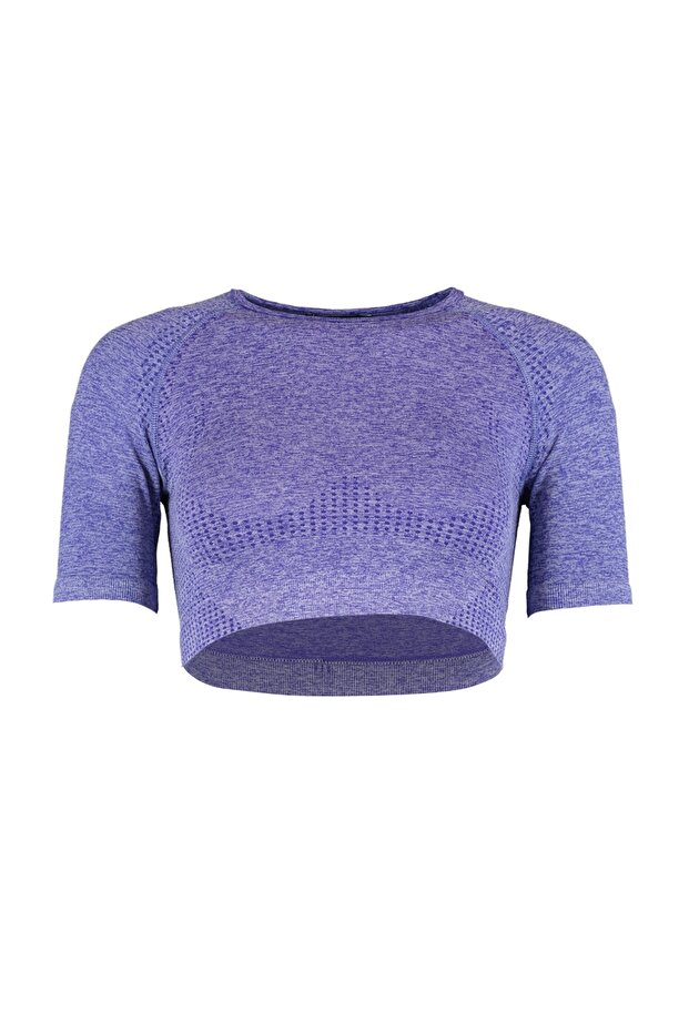 Lila Crop Seamless/Dikişsiz Bisiklet Yaka Örme Spor Üst/Bluz TWOSS21BZ1419 - 8