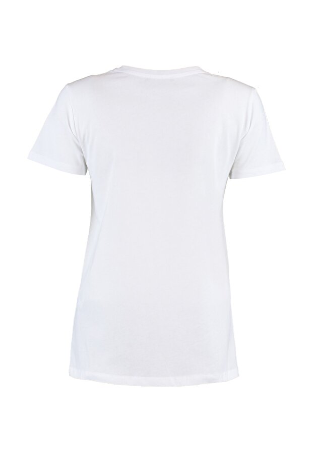 Beyaz %100 Kalın Pamuklu Yıldız Baskılı Regular/Normal Kalıp Örme T-Shirt TWOSS20TS0757 - 8