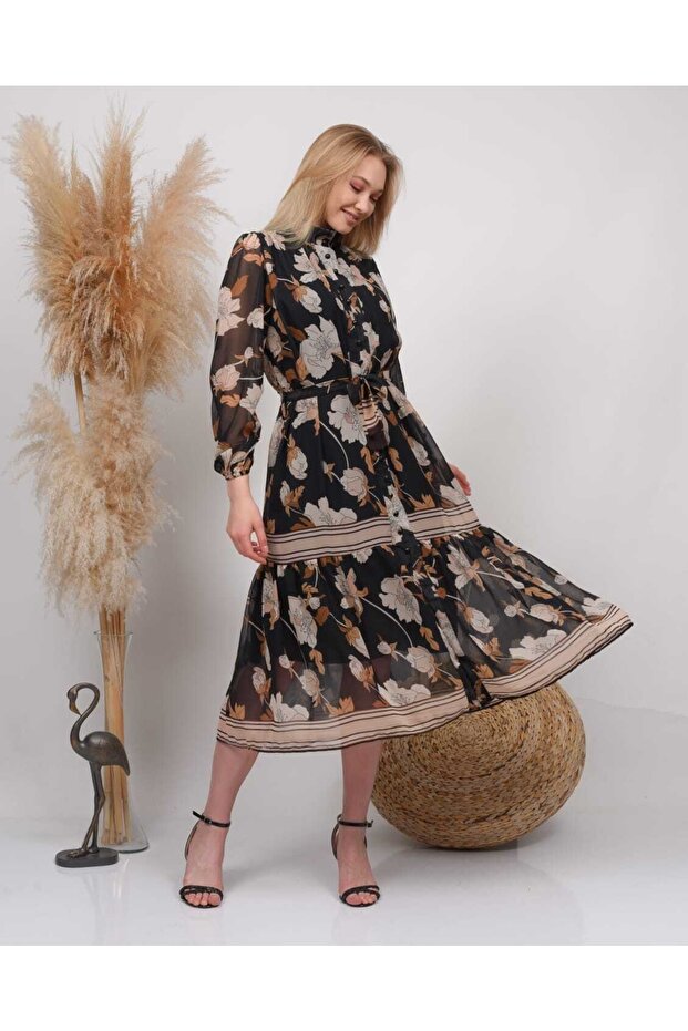 Buttoned Chiffon Dress - 2