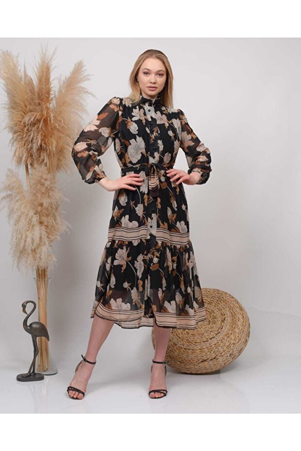 Buttoned Chiffon Dress - 3