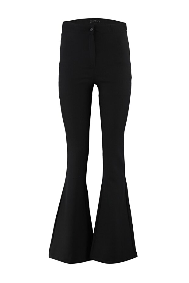 Siyah Flare İspanyol Paça Yüksek Bel Bootcut Dokuma Kumaş Pantolon TWOAW20PL0094 - 5