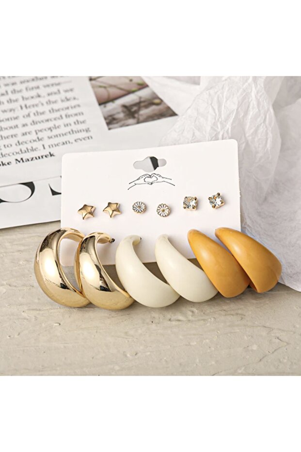 Chic Acrylic and Pearl Gold Gold Ring Multiple Earring Set