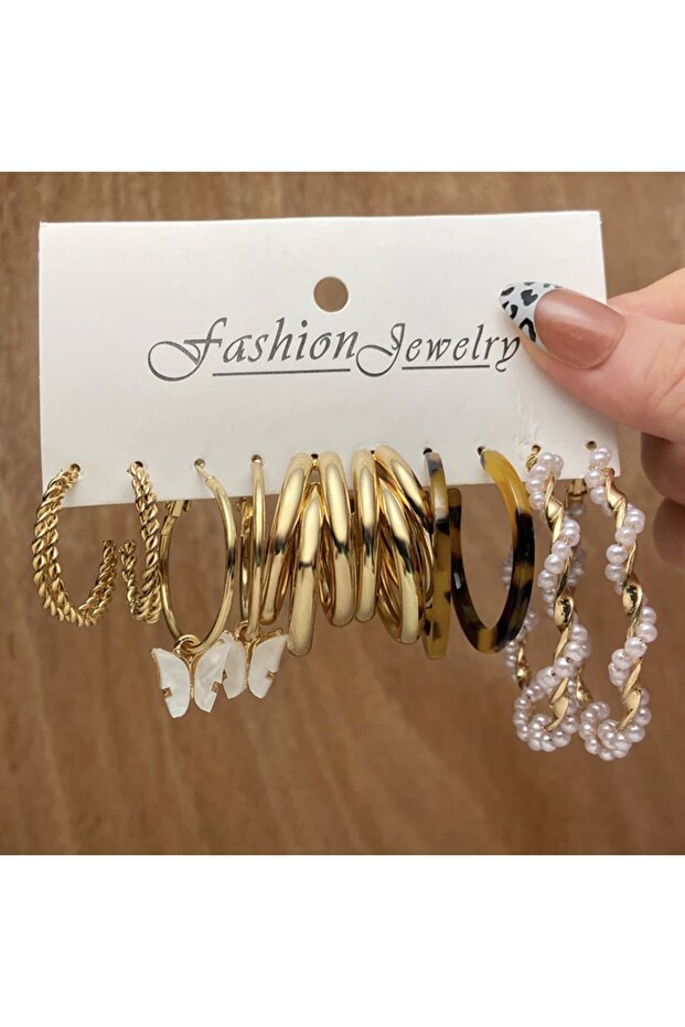 Harmony Acrylic And Pearl Gold Gold Hoop Multiple Earrings Set